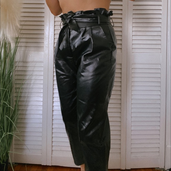 High Tie Waist Faux Leather Pants - Picture 2 of 5